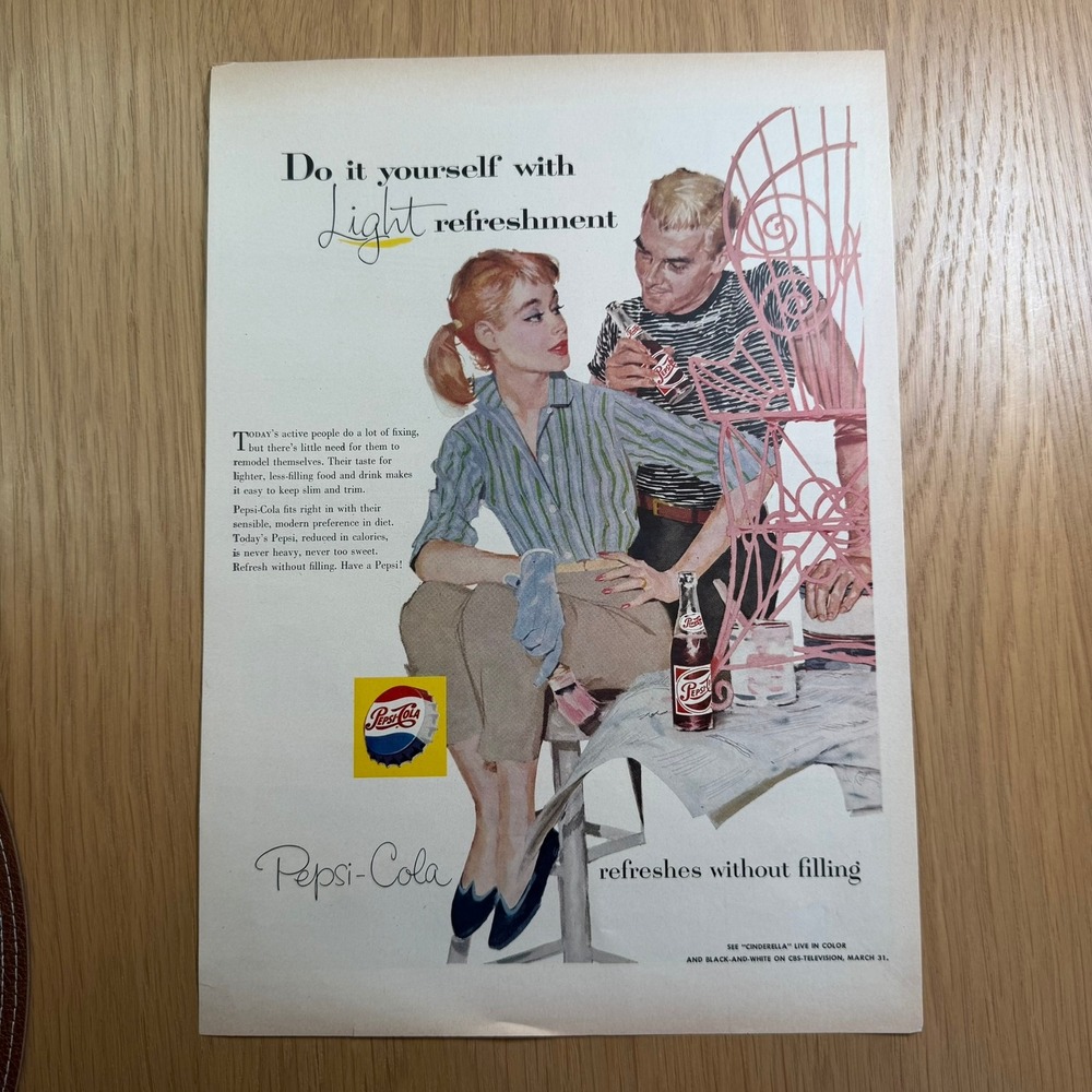 1950s Pepsi "Do It Yourself With Light Refreshment" Vintage Print Ad
